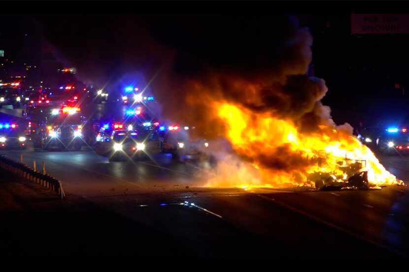 A slow-speed chase came to an end around 4:45 a.m. Thursday when a RV was engulfed in flames...