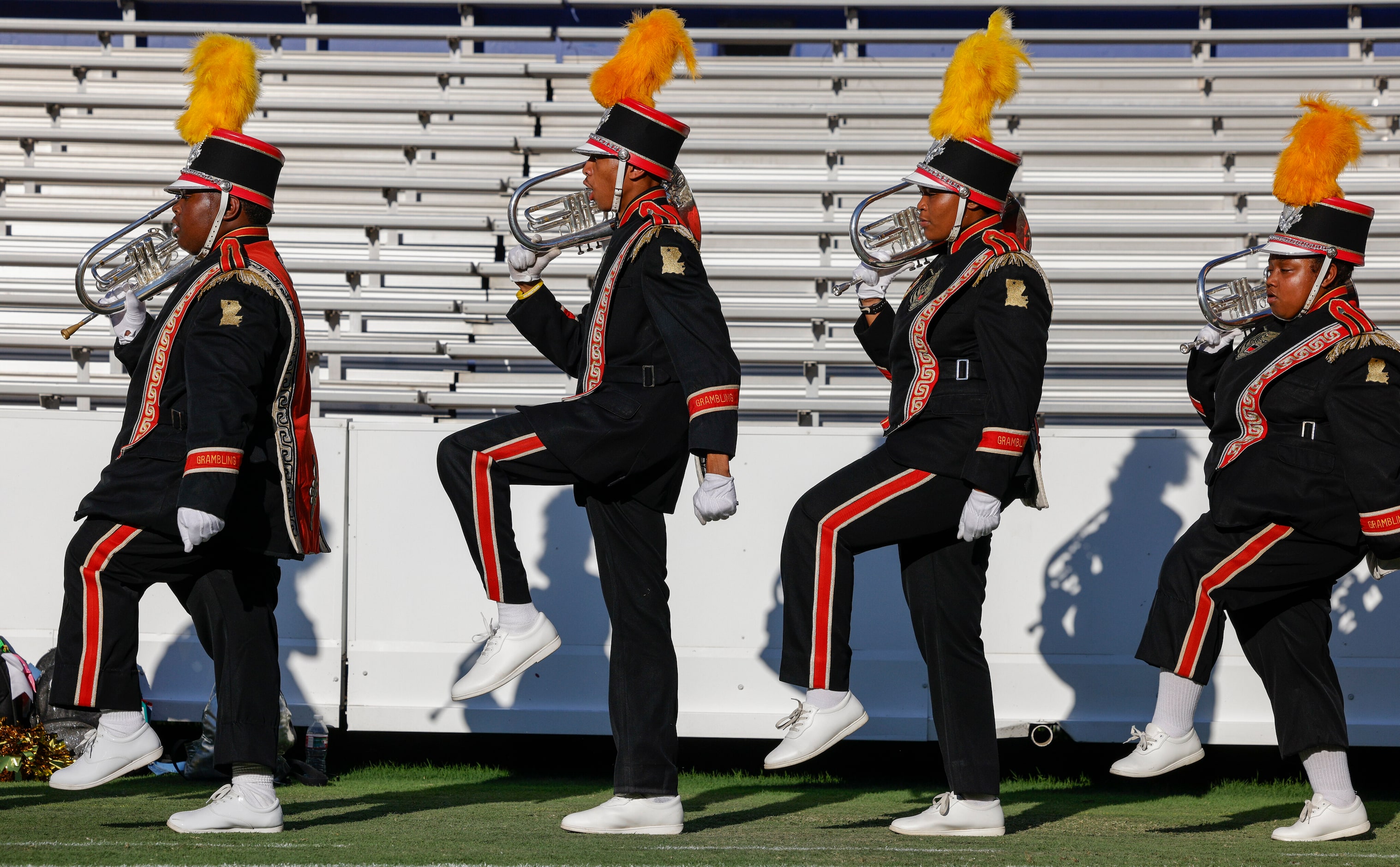 The Grambling State marching band enters the Cotton Bowl before the State Fair Classic...