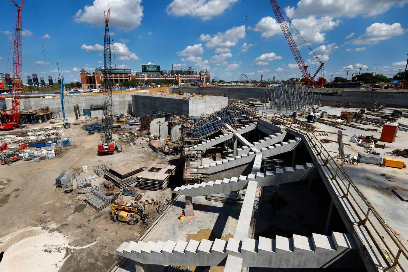 The right field seating supports are in place at the new Globe Life Field under construction...