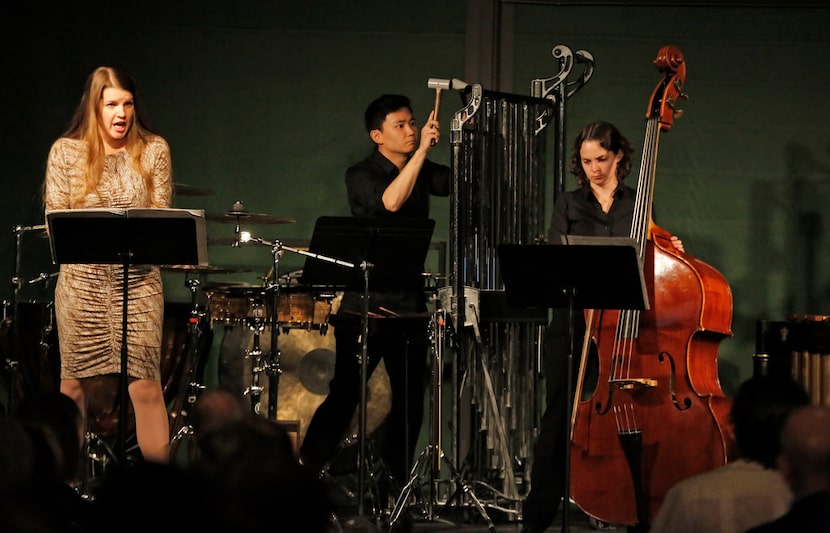 Vocalist Melanie Henley Heyn, percussionist Sam Seyong Um and double bassist Lizzie Burns...