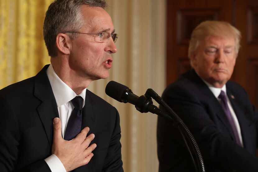 WASHINGTON, DC - APRIL 12:  NATO Secretary General Jens Stoltenberg (L) and U.S. President...