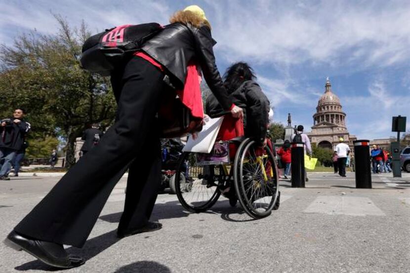 
Medicaid advocates arrive at the Texas Capitol during the 2013 legislative session.
