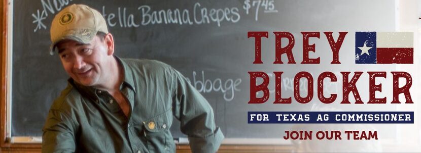 Trey Blocker stands in front of a menu for Nutella banana crepes in an image on his campaign...