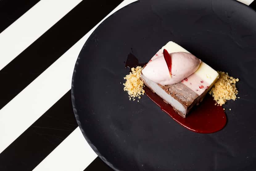 The Neapolitan Spumoni dessert, which is layers of vanilla, chocolate and strawberry...