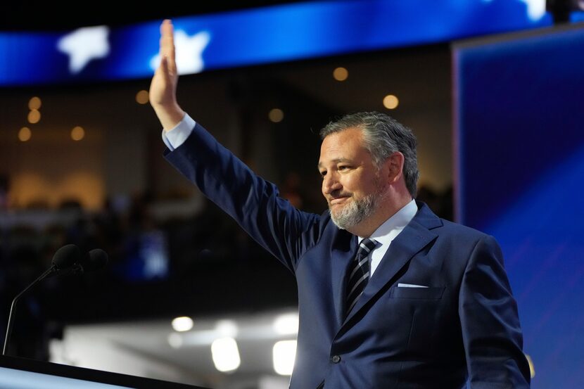 Sen. Ted Cruz, R-Texas, waves during the Republican National Convention Tuesday, July 16,...