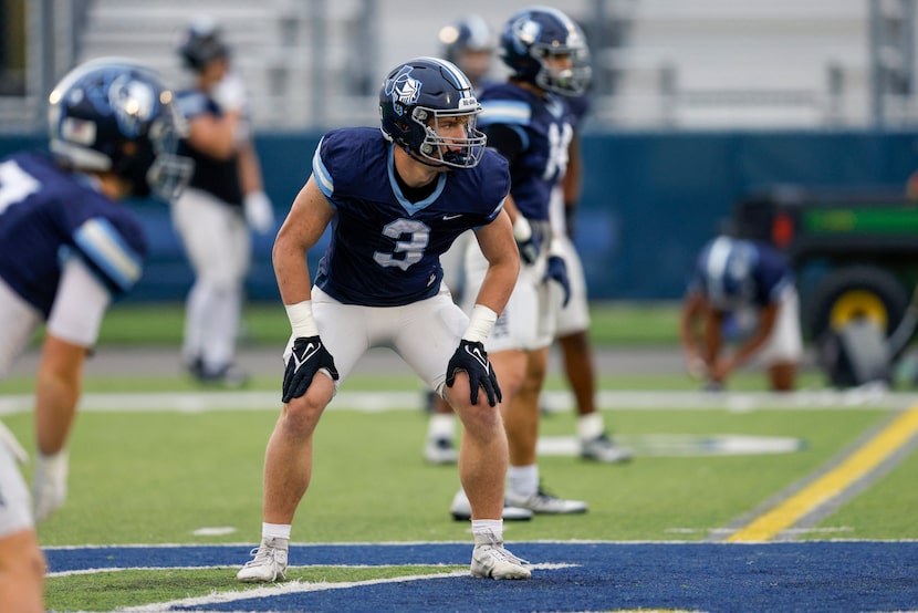 Argyle Liberty Christian linebacker CJ Witten (3) readies for a kickoff during practice,...