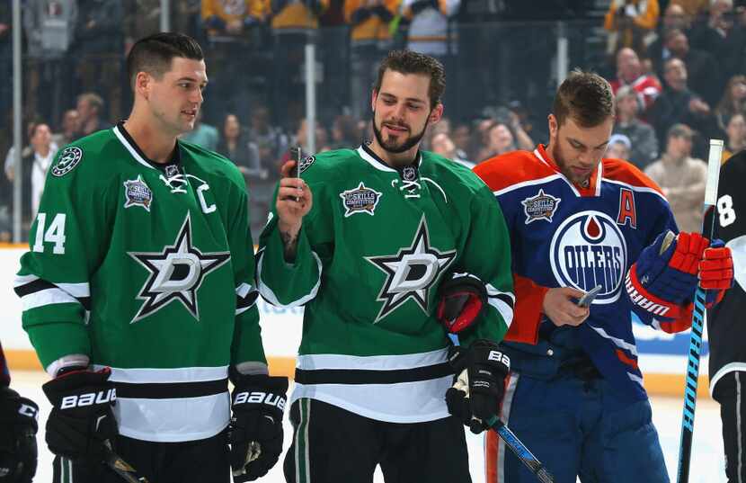 NASHVILLE, TN - JANUARY 30:  Tyler Seguin #91 of the Dallas Stars (C) takes a picture as...