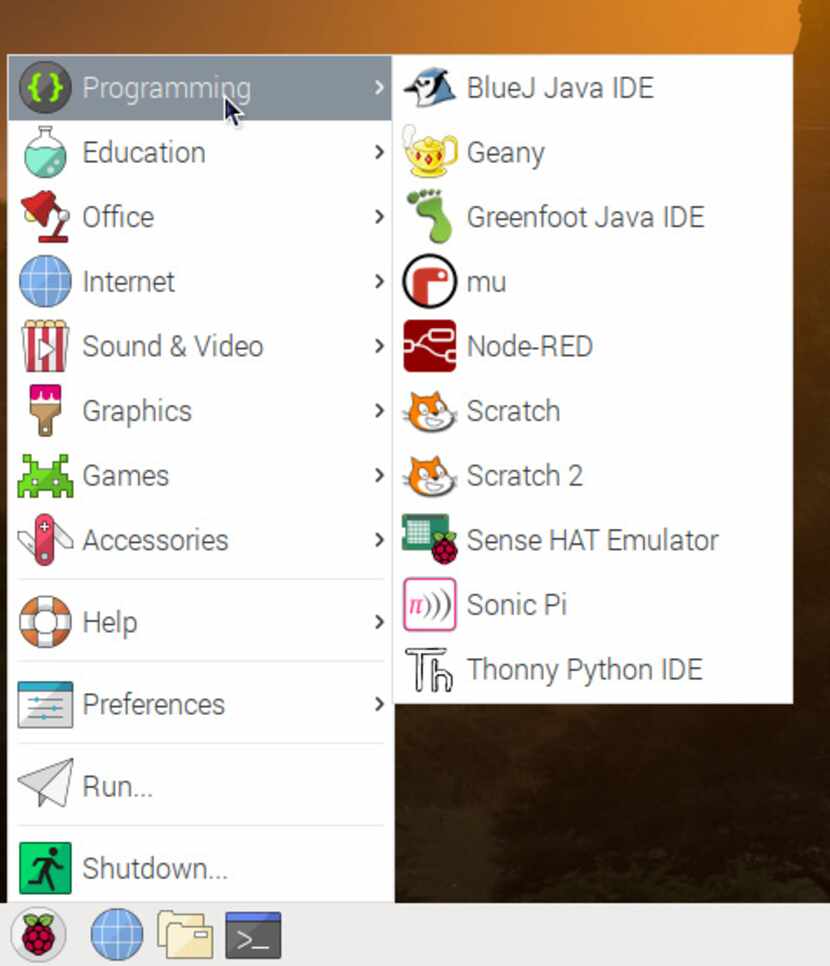 Screenshot of the Raspbian programming apps