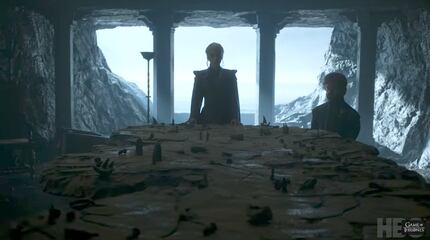 Dany and Tyrion at the huge table map, where we often saw Stannis brooding. (HBO)