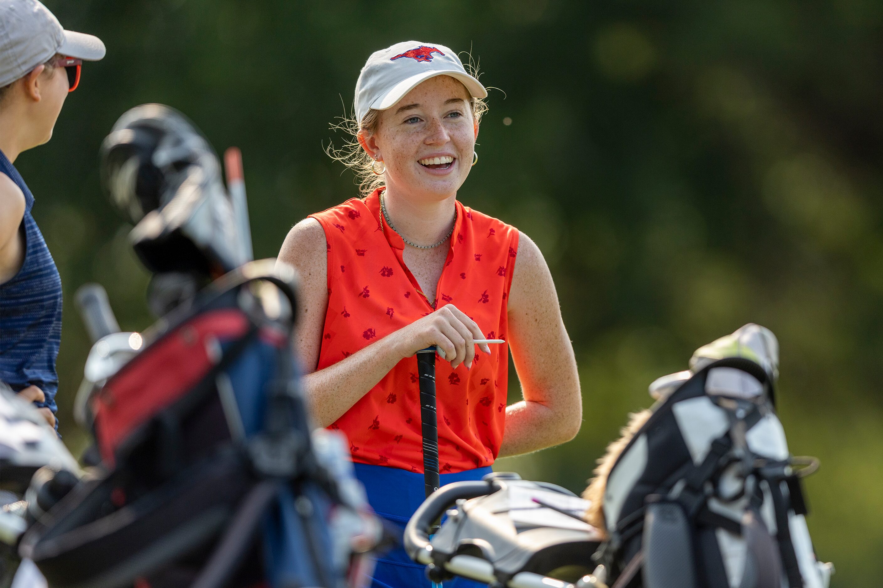 Grapevine’s Audrey Jackson waits to hit from the 11th tee box during the 5A girls state golf...