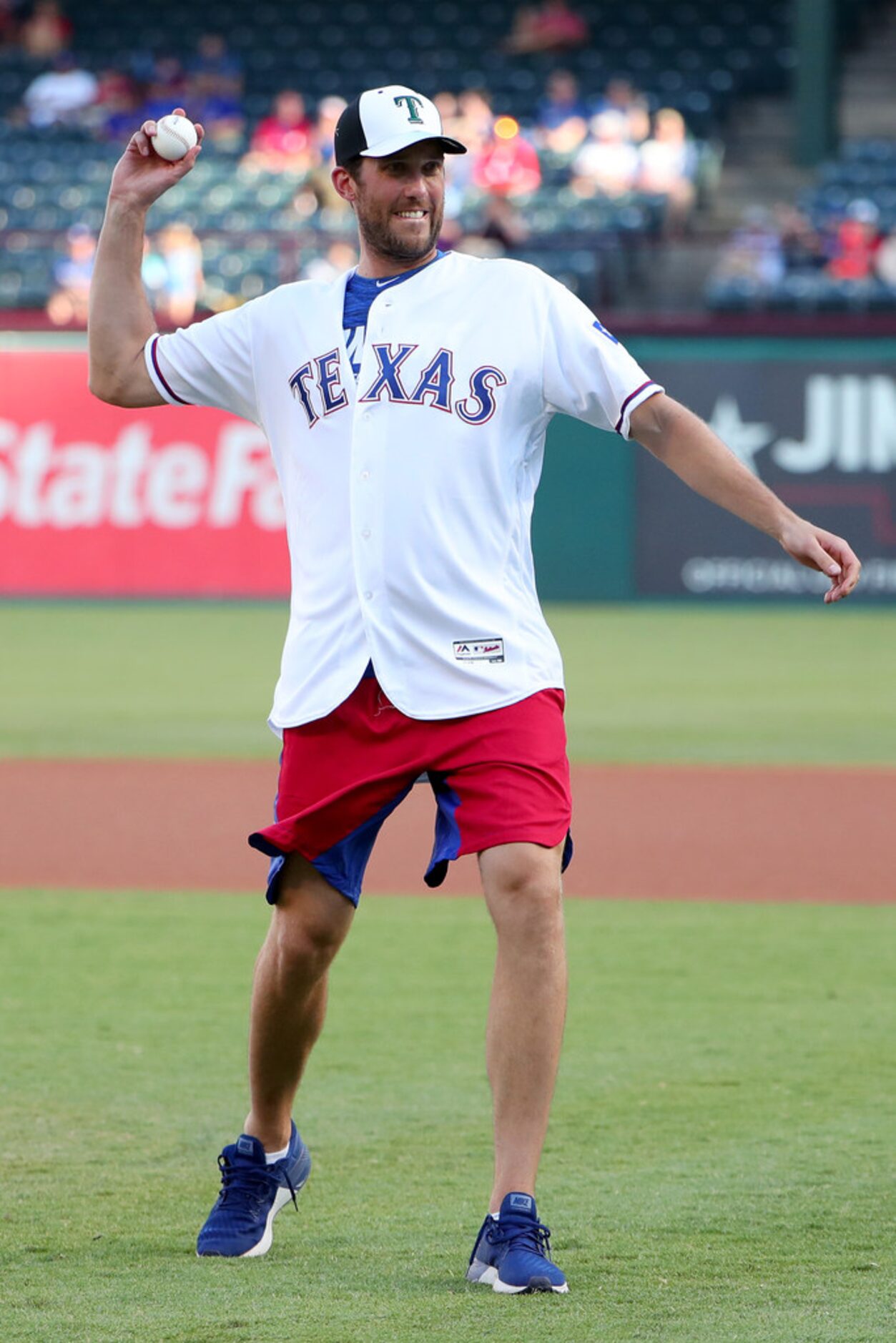 ARLINGTON, TEXAS - JULY 17: Ben Bishop of the Dallas Stars throws out the ceremonial first...