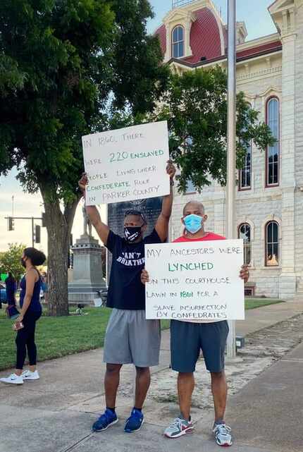 Tony Crawford and his brother, James Gray, at a recent protest in Parker County.