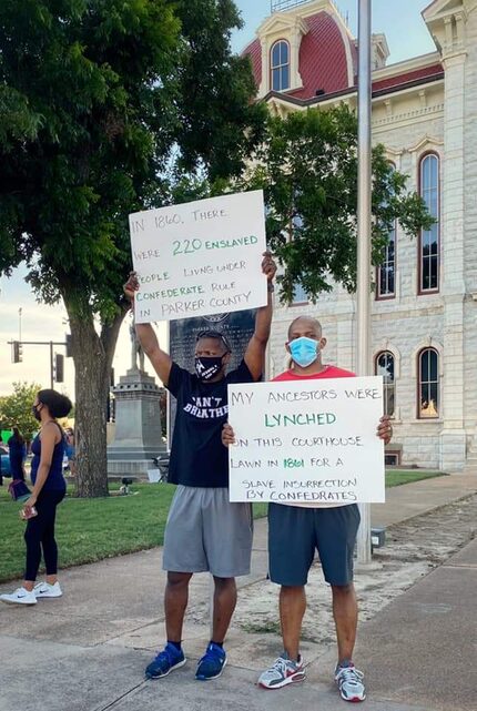 Tony Crawford and his brother, James Gray, at a recent protest in Parker County.