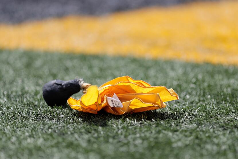 A flag is seen in the end zone after a pass interference call on the Howard defense during...