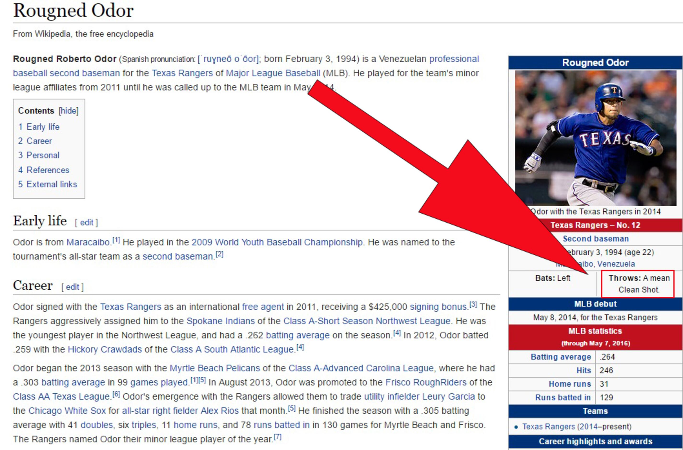 Wikipedia pages for Rougned Odor, Jose Bautista hilariously edited after  roles in Rangers-Blue Jays melee