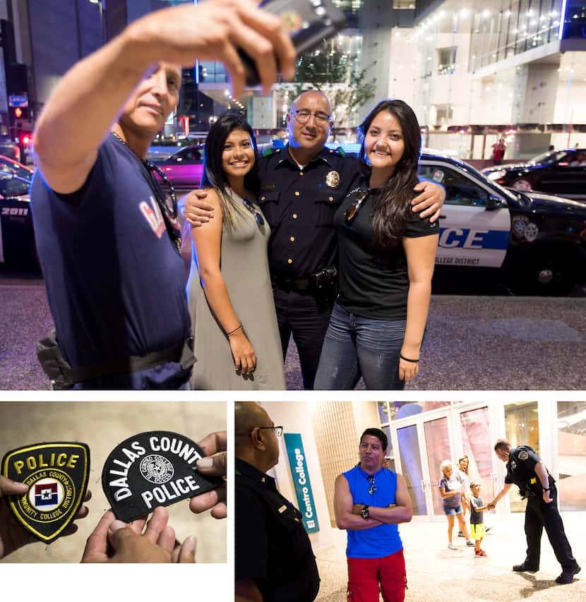 (Clockwise from top) Dallas Police Lt. Rick Rivas poses for photos with Elmer, Cesia and...