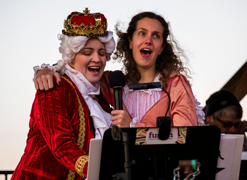 Suzanne Solomon (left) and Priscilla Spencer got into the act at a 2019 Hamiltunes event.