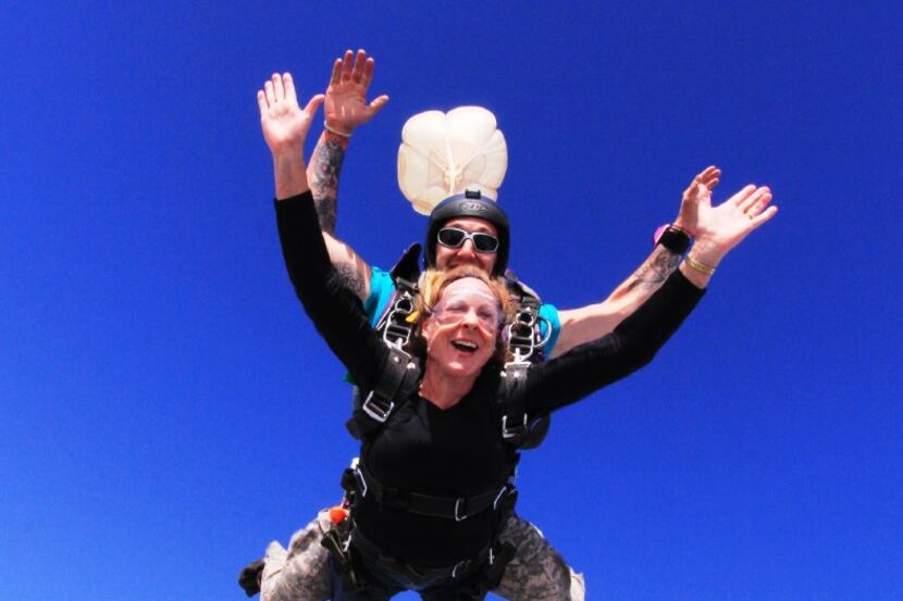 There's a certain ecstasy in free falling from 10,000 feet, as the author's smile reflects...