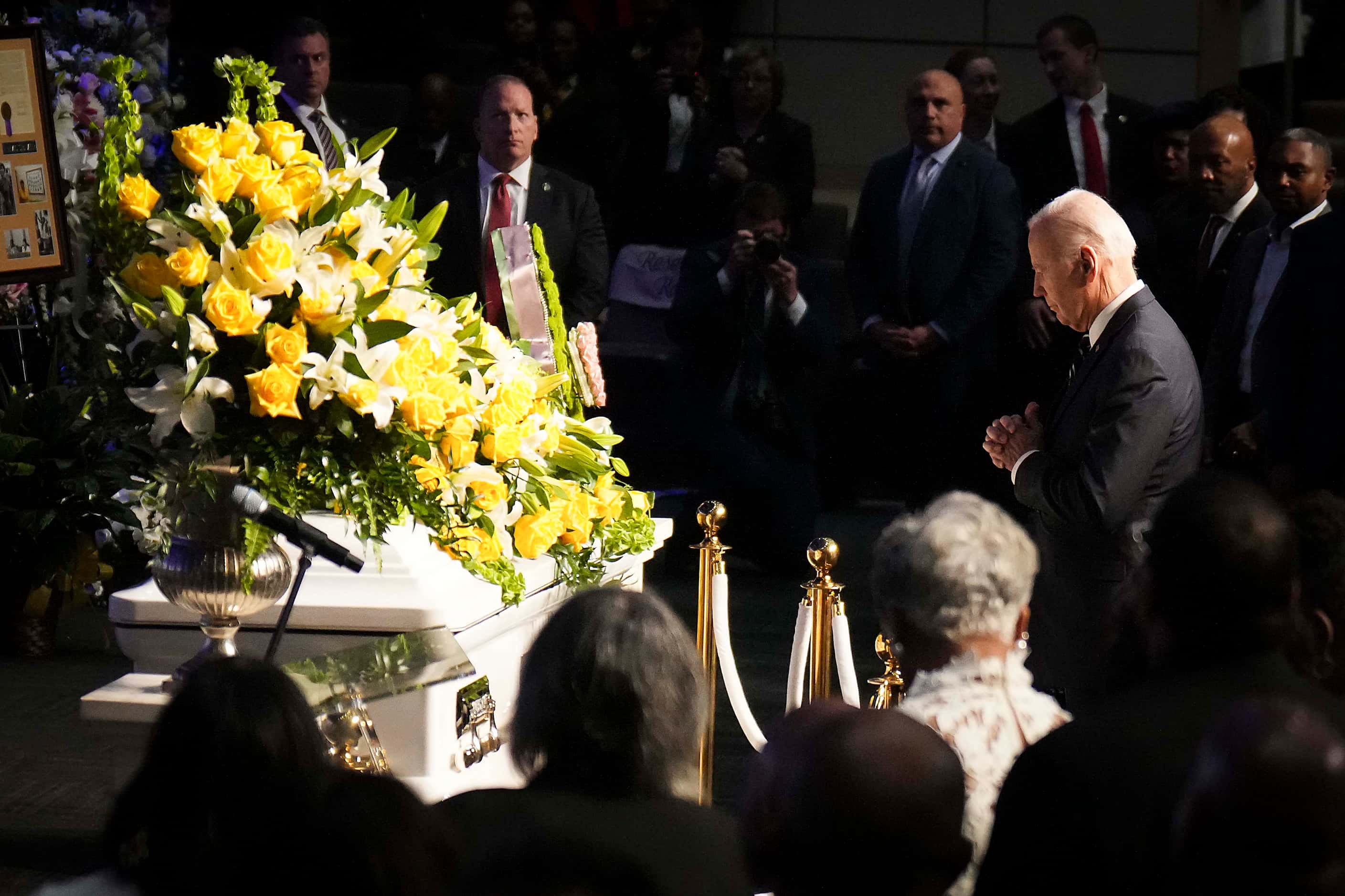 President Joe Biden pays his respects at the casket of former U.S. Rep. Eddie Bernice...