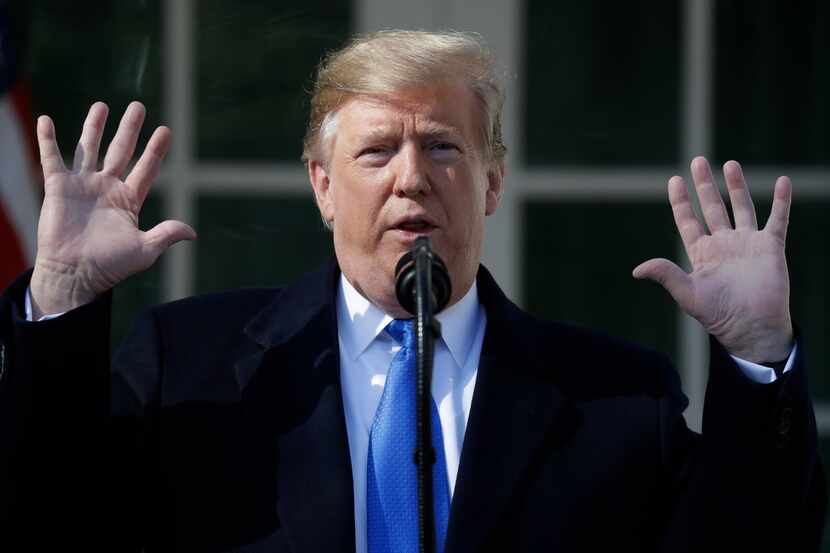 President Donald Trump speaks during an event in the Rose Garden at the White House to...