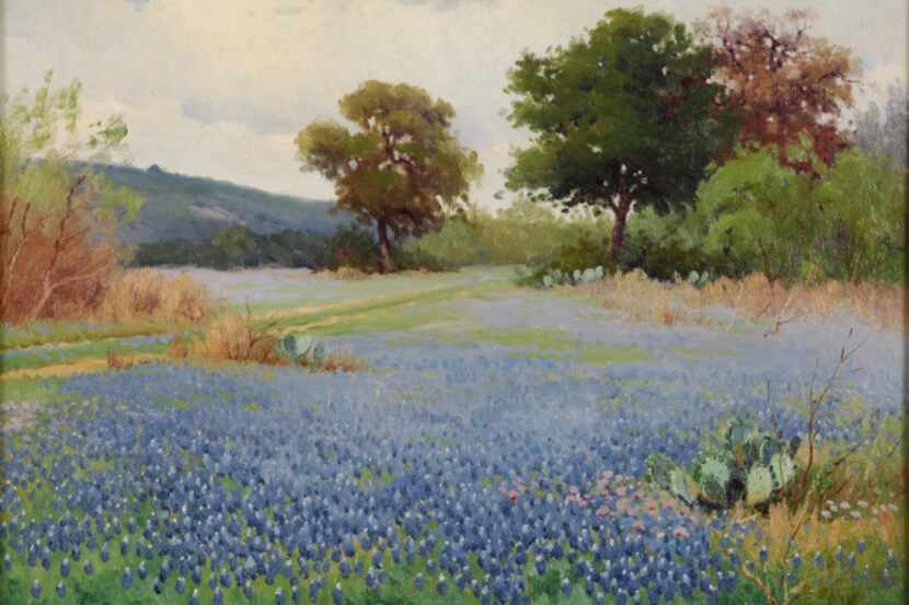 Porfirio Salinas (Am. 1910-1973) Bluebonnet Landscape oil on canvas 
12 x 16 signed lower...