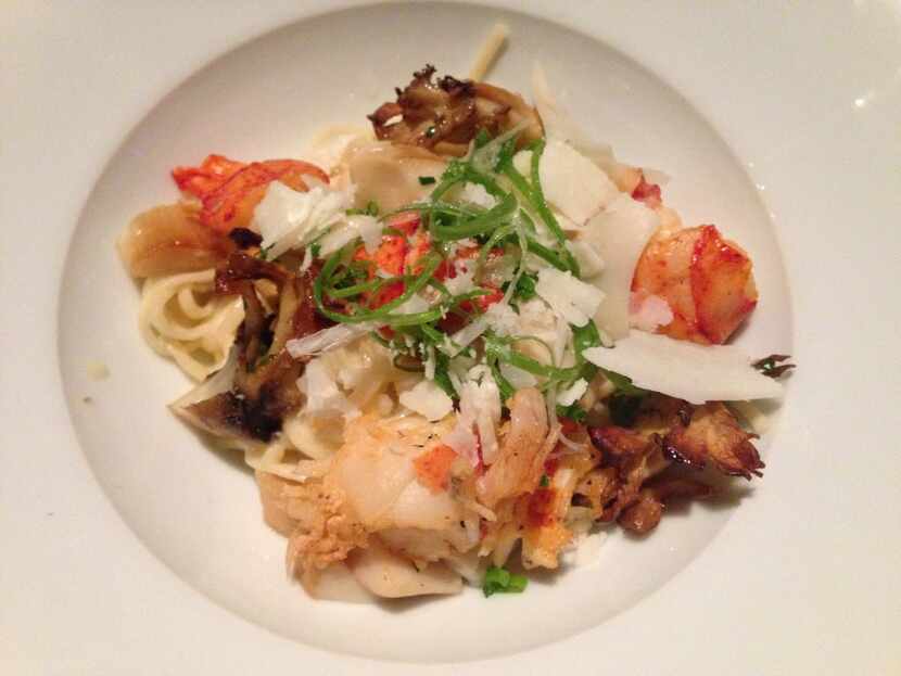Kyle McClelland's handmade pasta with charcoal lobster, trumpet mushrooms and Asiago cheese...