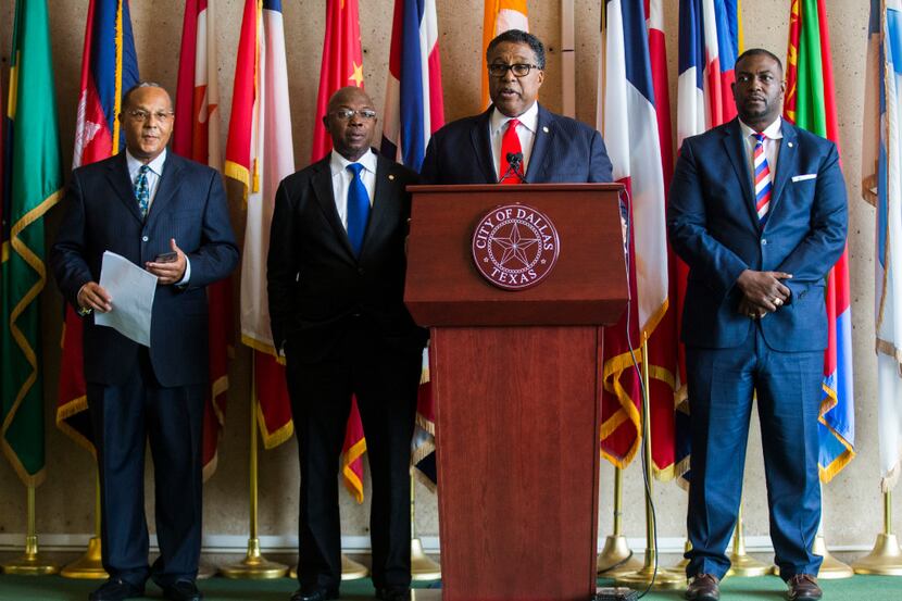 From left: African-American Dallas City Council members Kevin Felder, Tennell Atkins, Mayor...