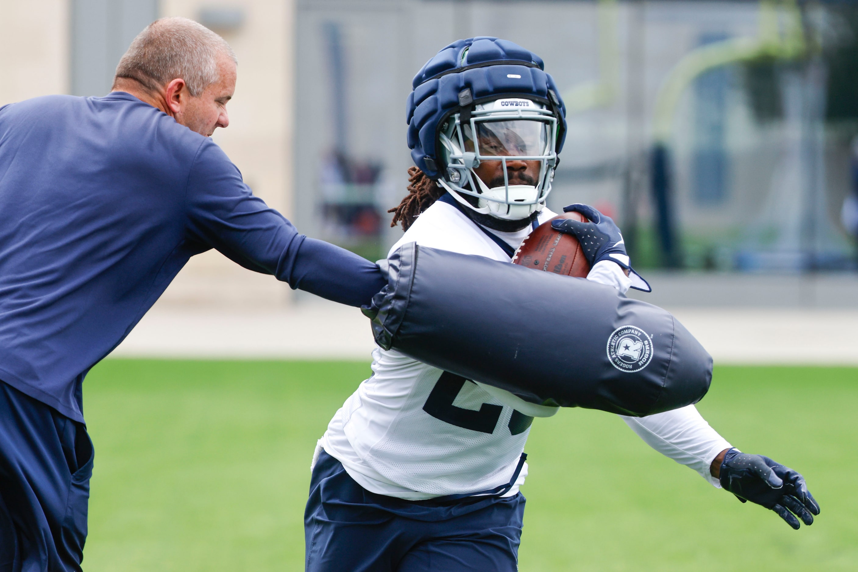 Dallas Cowboys wide receiver Dalvin Cook takes part in a drill during a team practice, on...