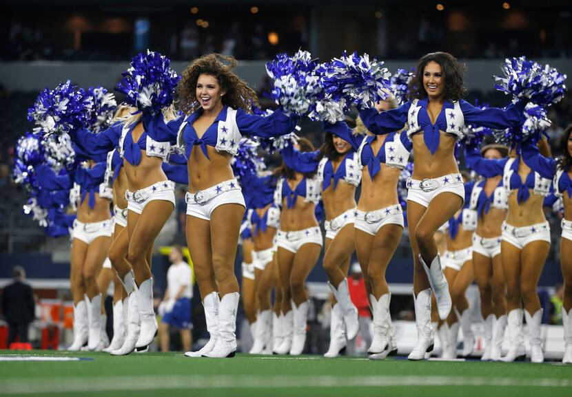 Dallas Cowboys Cheerleaders perform during the preseason game against the Tampa Bay...