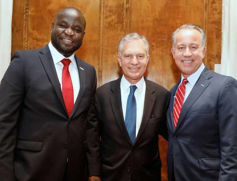 From left: John Olajide, 2020 chairman of the Dallas Regional Chamber, Dale Petroskey,...