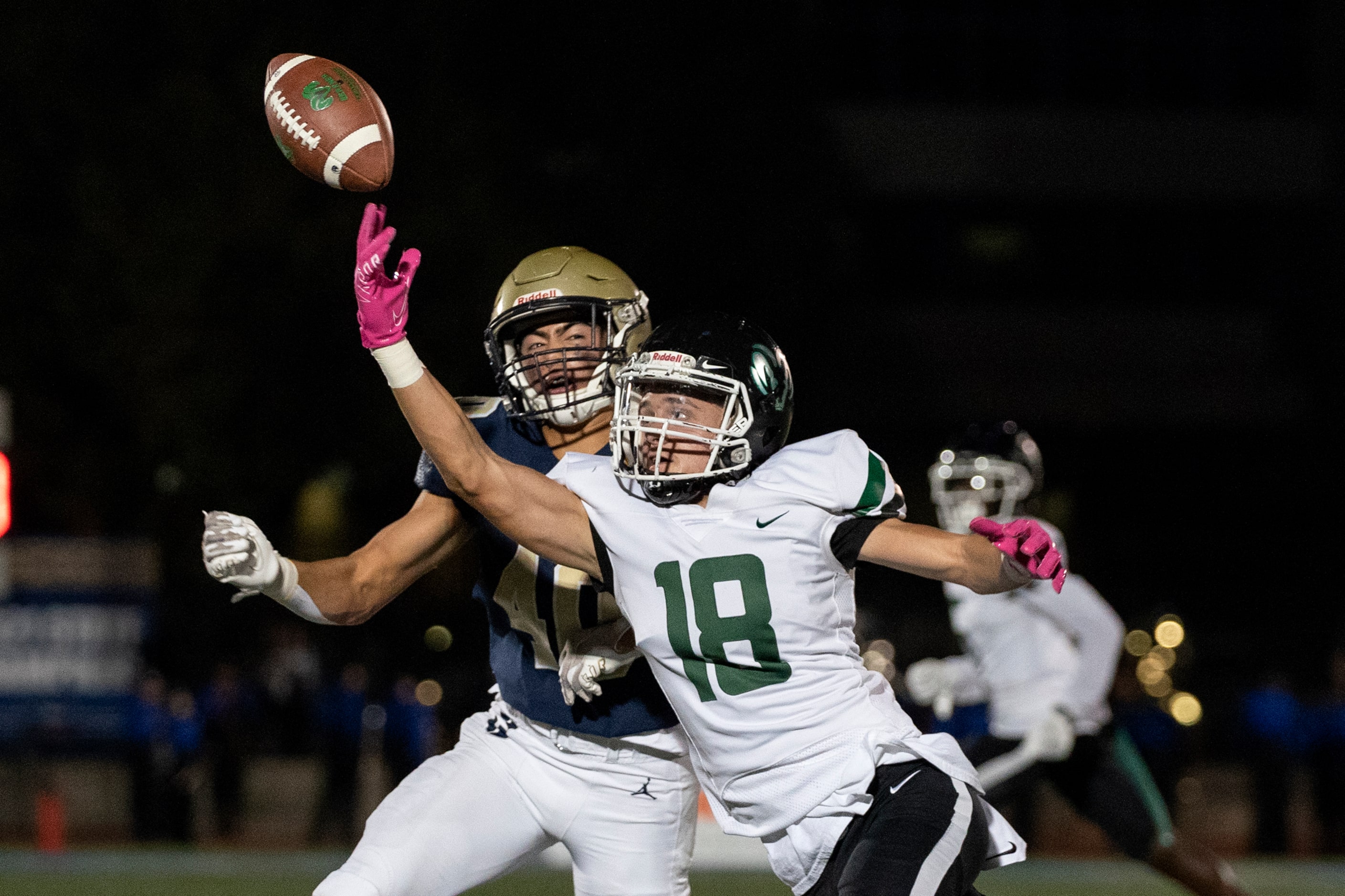 Richardson Berkner senior wide receiver Nick Tignor (18) cannot make the catch as Jesuit...