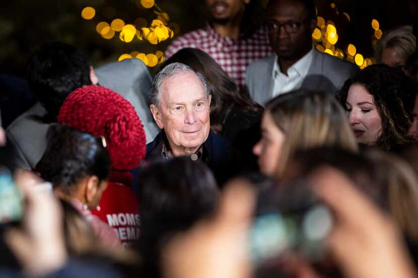 Presidential candidate and former New York Mayor Mike Bloomberg before speaking during his...