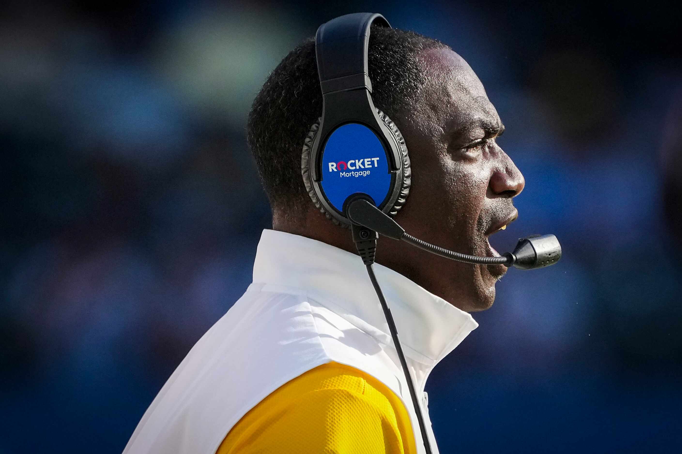 Southern head coach Eric Dooley shouts from the sidelines during the first half of an NCAA...