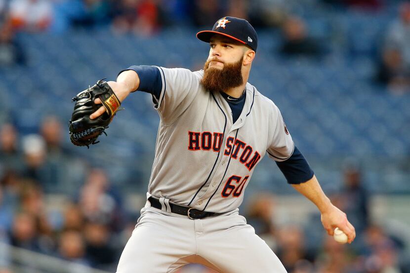 NEW YORK, NY - MAY 11:  Dallas Keuchel #60 of the Houston Astros pitches in the first inning...