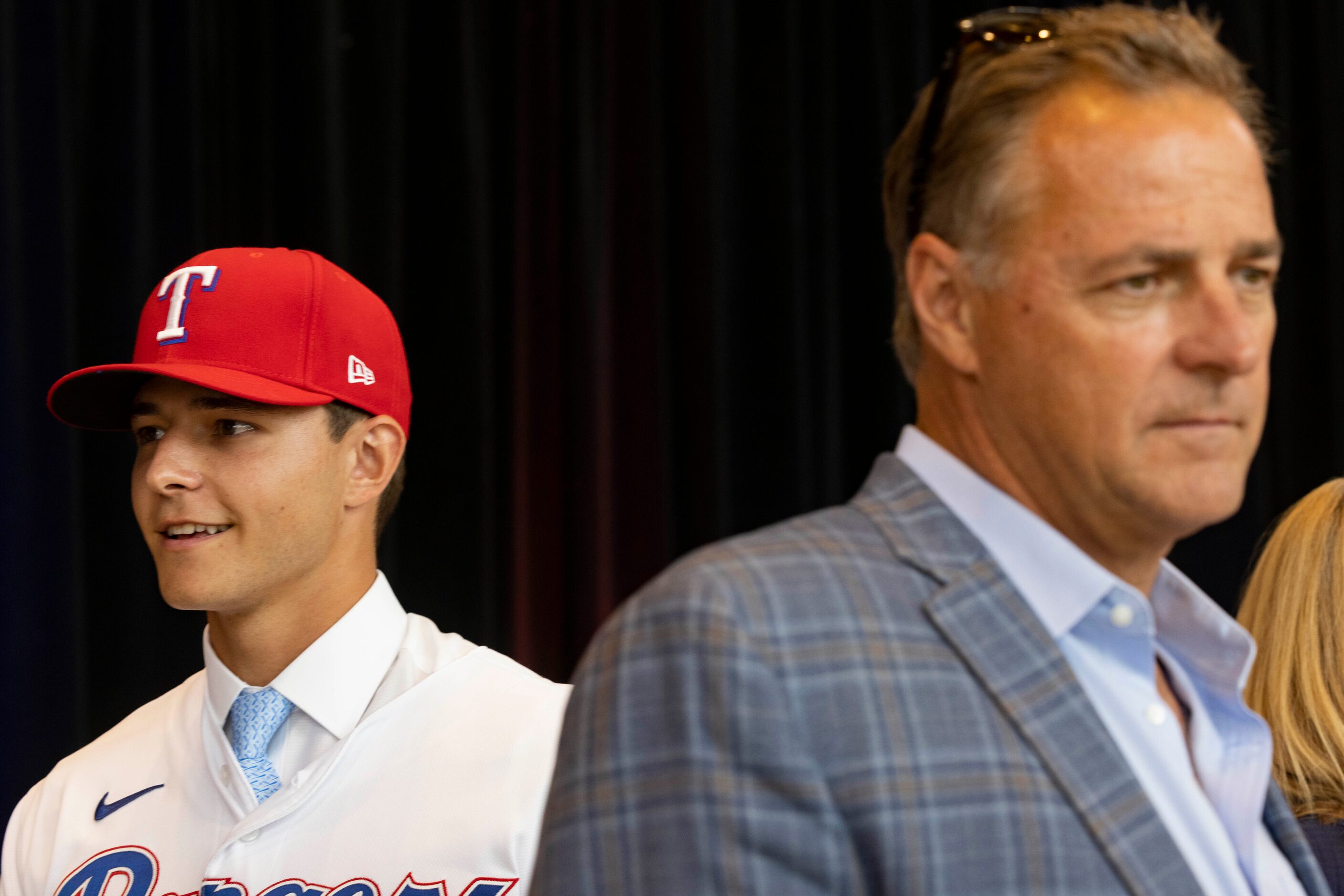 Jack Leiter (left) from Vanderbilt University and his father, former major league player Al...