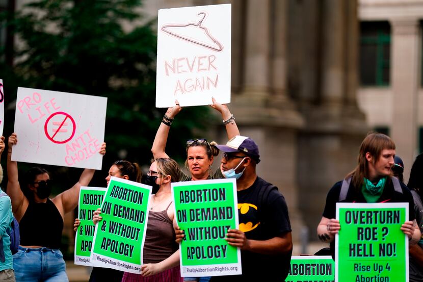 FILE - Abortion rights advocates demonstrate at City Hall in Philadelphia on June 24, 2022....