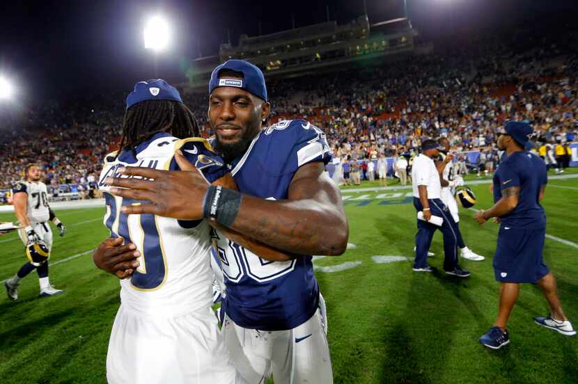 Dallas Cowboys wide receiver Dez Bryant (88) and Los Angeles Rams running back Todd Gurley...