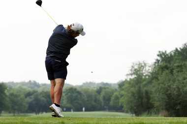 Sachse's Garrett McMellon tees off on hole #3 during the first round of the 2024 UIL Boy's...