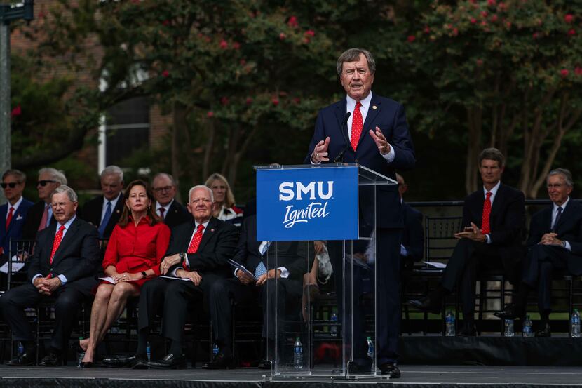 SMU President R. Gerald Turner addressed the attendees during the announcement on Sept. 17,...
