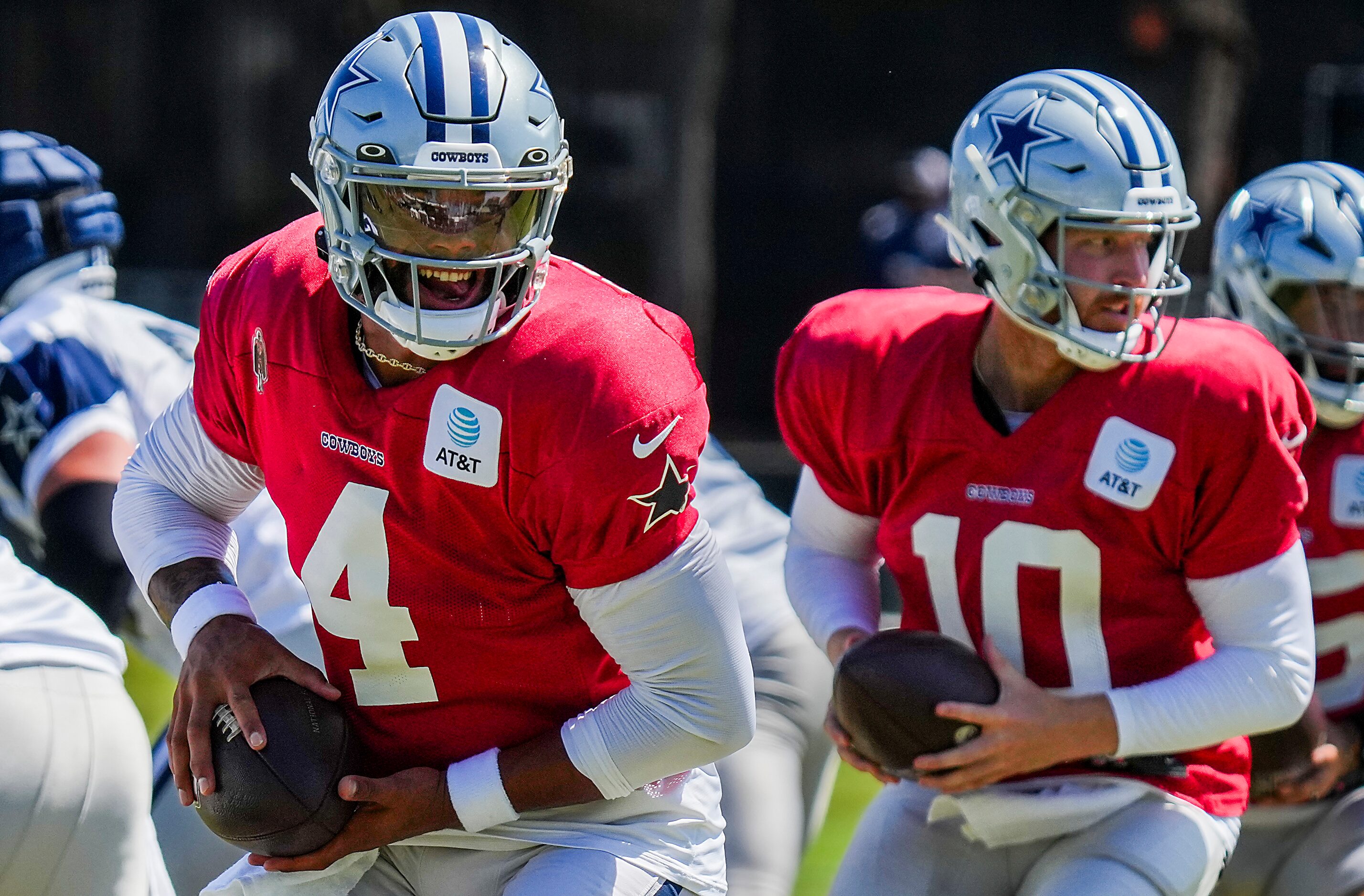 during a training camp practice on Saturday, Aug. 5, 2023, in Oxnard, Calif.