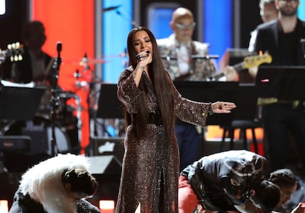 Demi Lovato performs a tribute to the Bee Gees at the 59th annual Grammy Awards on Sunday,...