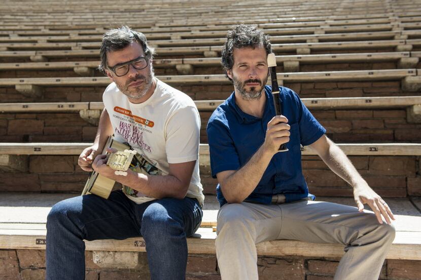 Jemaine Clement and Bret McKenzie of Flight of the Conchords at Red Rocks Amphitheatre near...