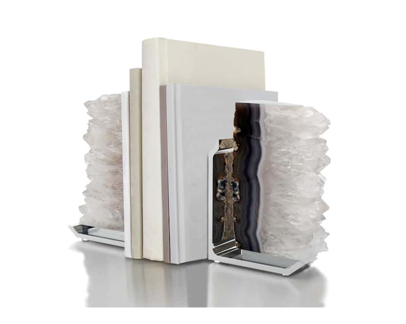 
Variegated colors distinguish this set of bookends crafted from traces of quartz crystal,...