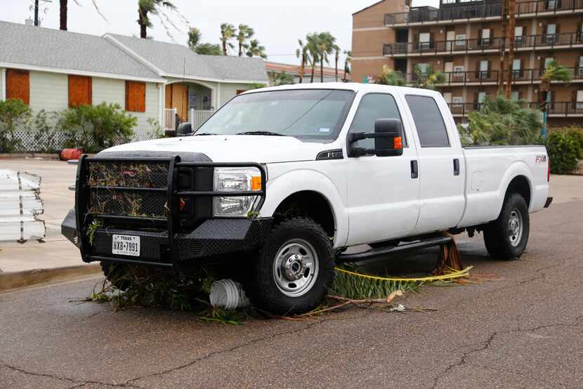 The truck that Bill and Paulette passed Friday night in during Hurricane Harvey in Port...