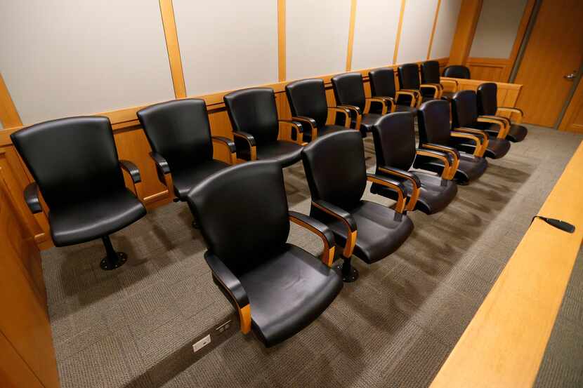 Here is an empty jury box at the Collin County Courthouse where Michael Thedford faces...