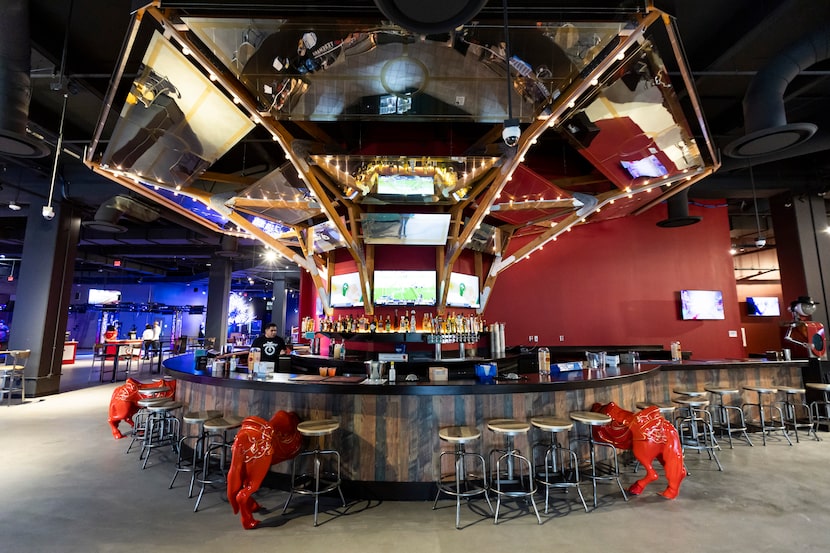 Bar seating at Two-Bit Circus at The Shops at Park Lane in Dallas. 