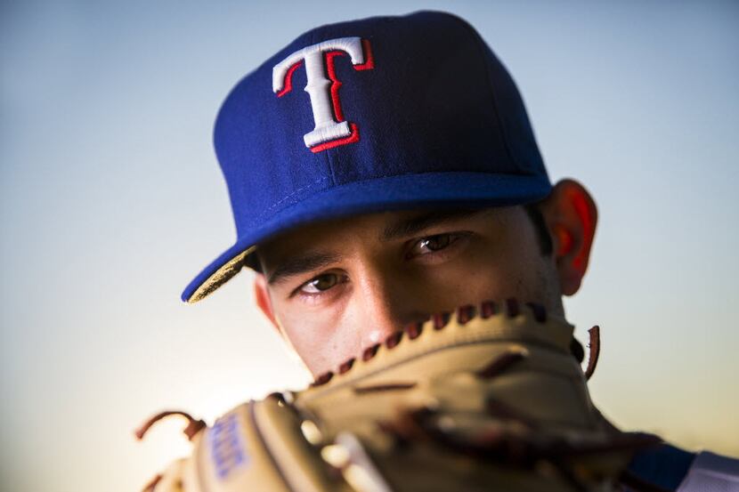 Texas Rangers pitcher Nick Martinez photographed during spring training photo day at the...