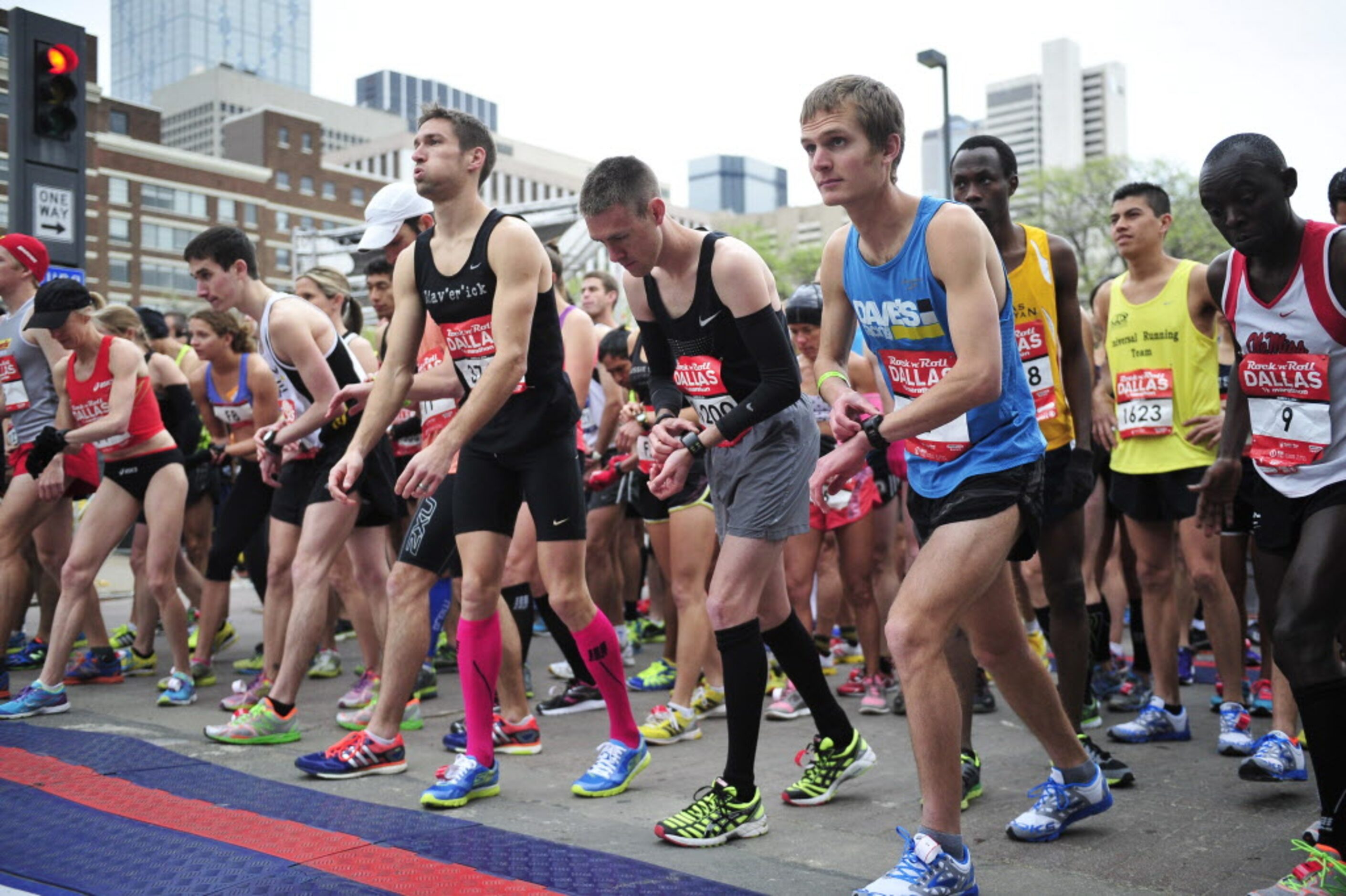 Runners get set for the start of the Dallas Rock N' Roll half-marathon on Sunday, March 23,...