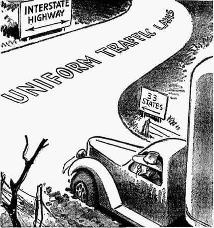 "Turn Right" by John Knott, published in The Dallas Morning News on June 1, 1947.