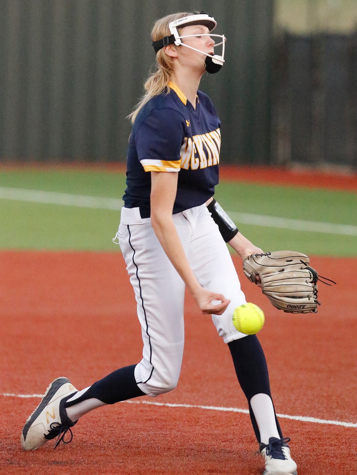McKinney High School pitcher Caydance Gaddis (3) delivers a pitch in the first inning as...